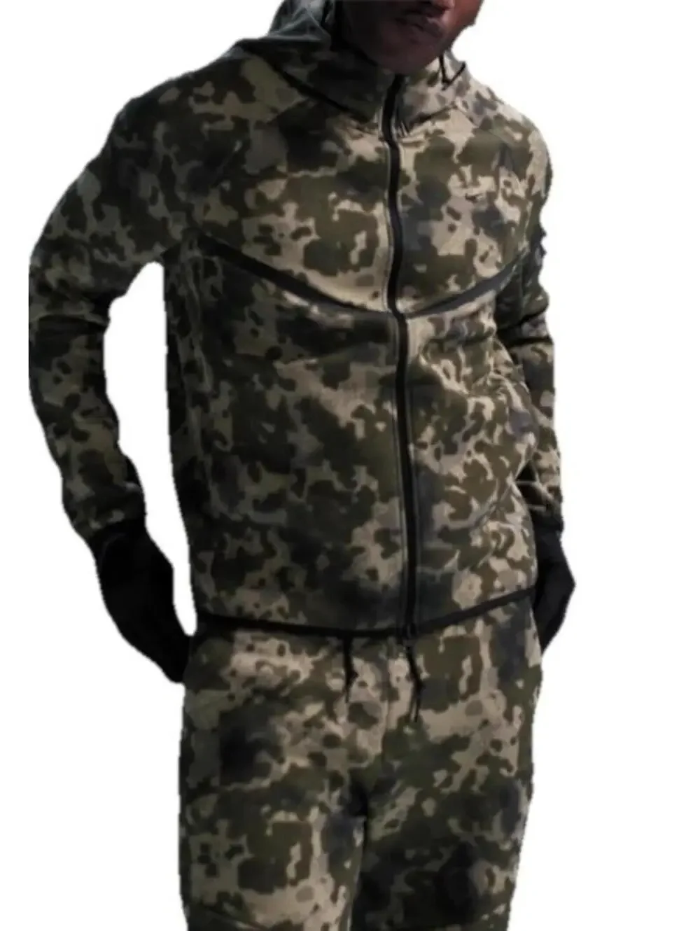 $280 Nike Sportswear Club Fleece Cargo Pants &Hoodie Men’s S  Green Camo II1324 - Picture 2 of 16